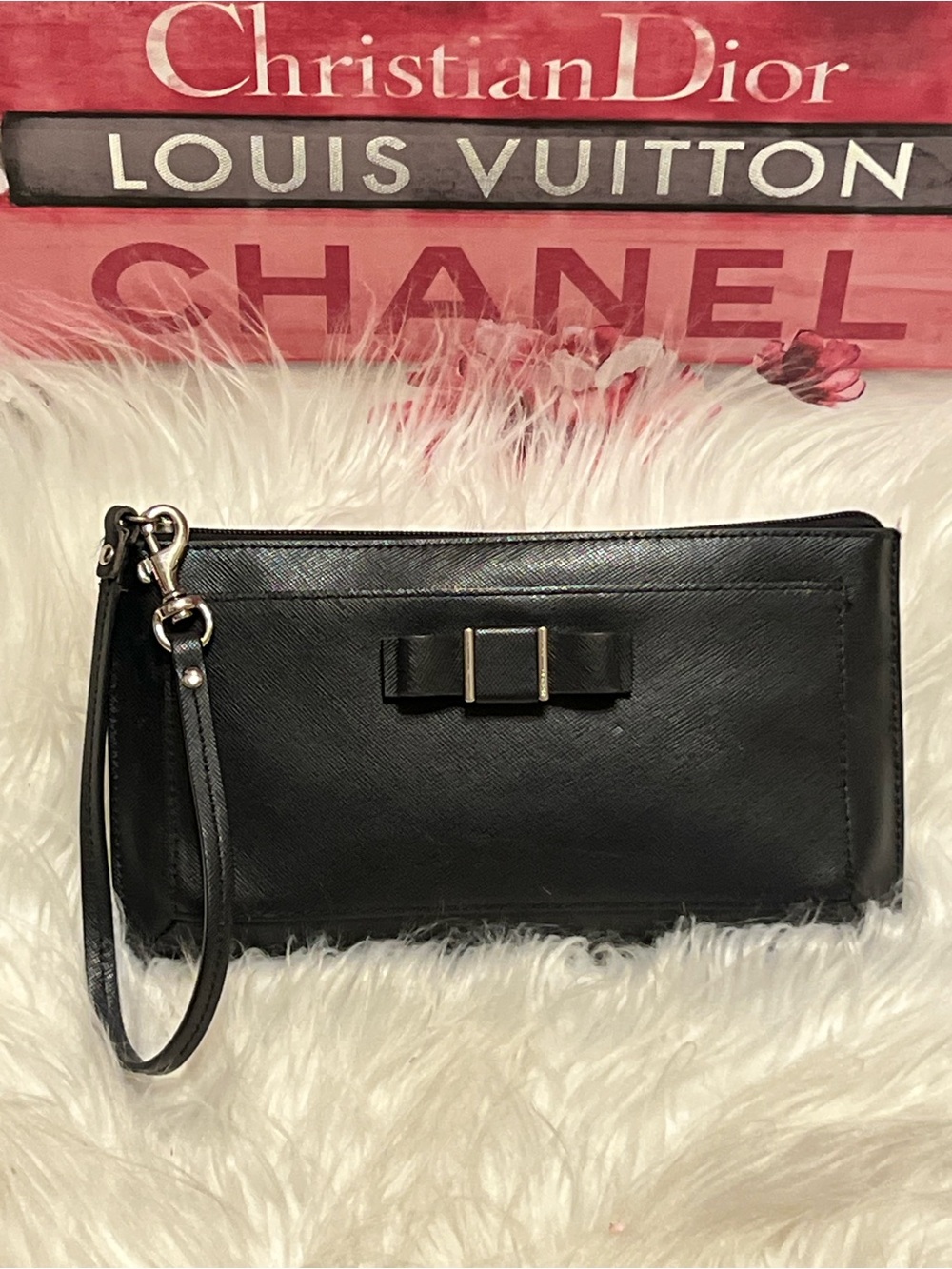 Coach Black Leather with Bow Accent wristlet